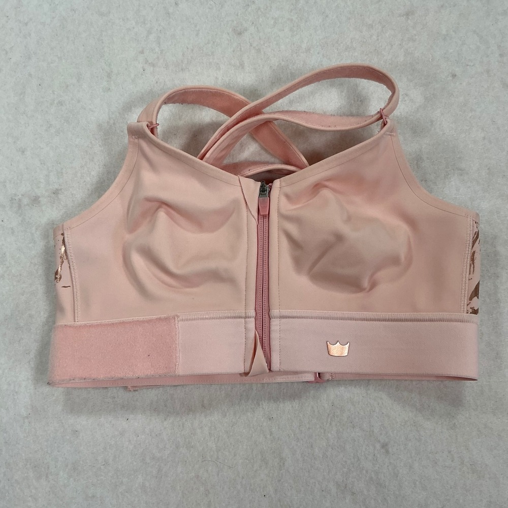 SHEFIT Ultimate Sports Bra Blush Pink Rose Gold High Impact Front Zip Medium
